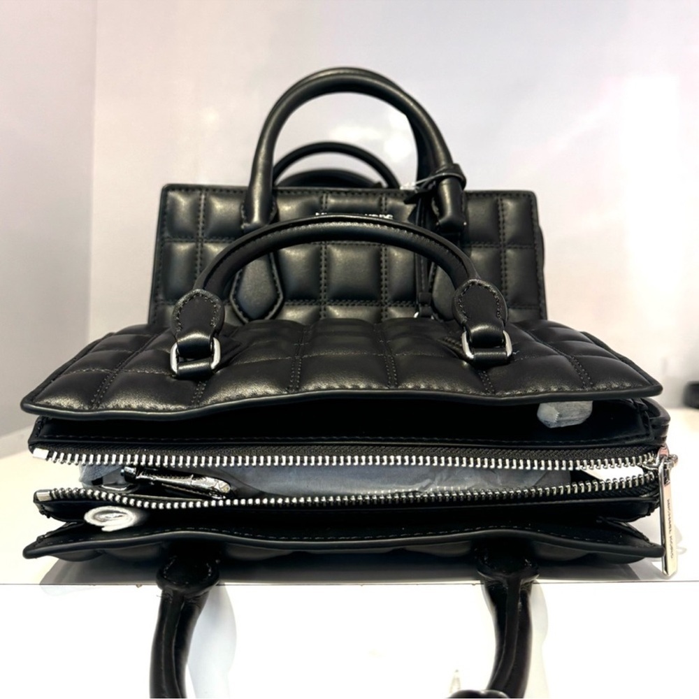 Michael Kors Small Quilted Sheila CZ Satchel Bag Vegan Material Black/Silver - Picture 5 of 6